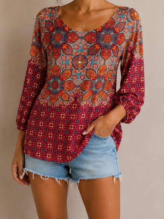 Faith and Joy Tops - Faith & Joy Red Paisley Boho women’s top small